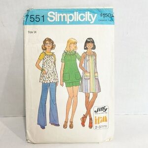 Vintage Simplicity Sewing Pattern 7551 Blouse Dress Pants 1976 Uncut FF Sz Jr 14